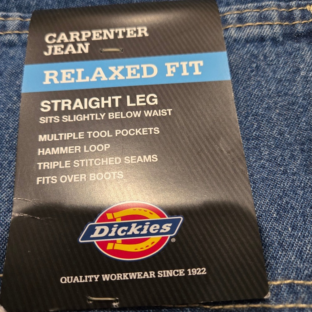Dickies Carpenter Jean Mens 46x30 Blue New Relaxed Fit Straight Leg Work Pants - Picture 3 of 5